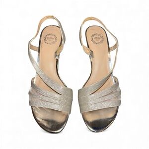 I Miller Women’s Nalda Silver Open Toe Glitter Heels - 8 Medium